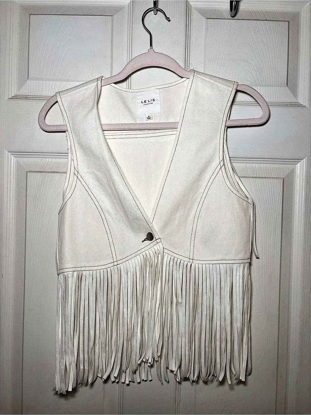LE LIS Collection White Fringe Vest Small